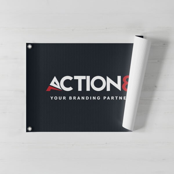 Action8 PVC flex banner printing services featuring a premium matte finish, reinforced eyelets, and rollable design—perfect for outdoor advertising, events, and durable brand visibility.