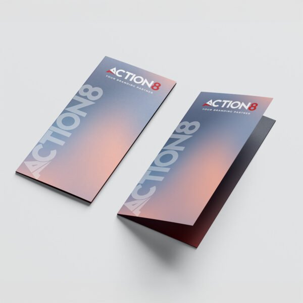 Two Brochure Printing Services featuring the Action8 logo and tagline "Your Branding Partner.