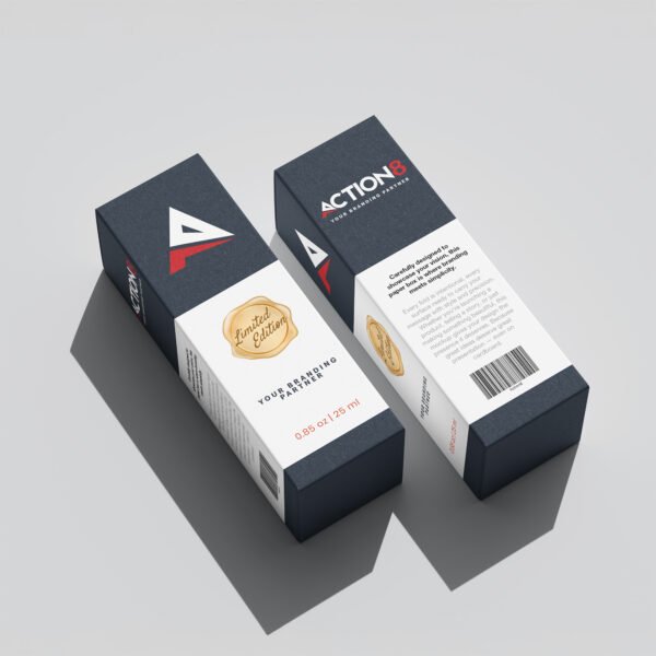 Two sleek Action8 product boxes with limited edition branding for premium packaging and corporate marketing in KSA