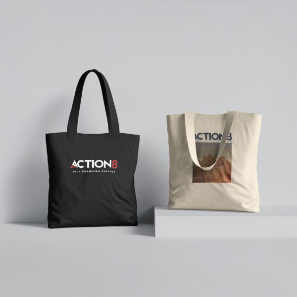 Action8 custom tote bag printing canvas KSA branding